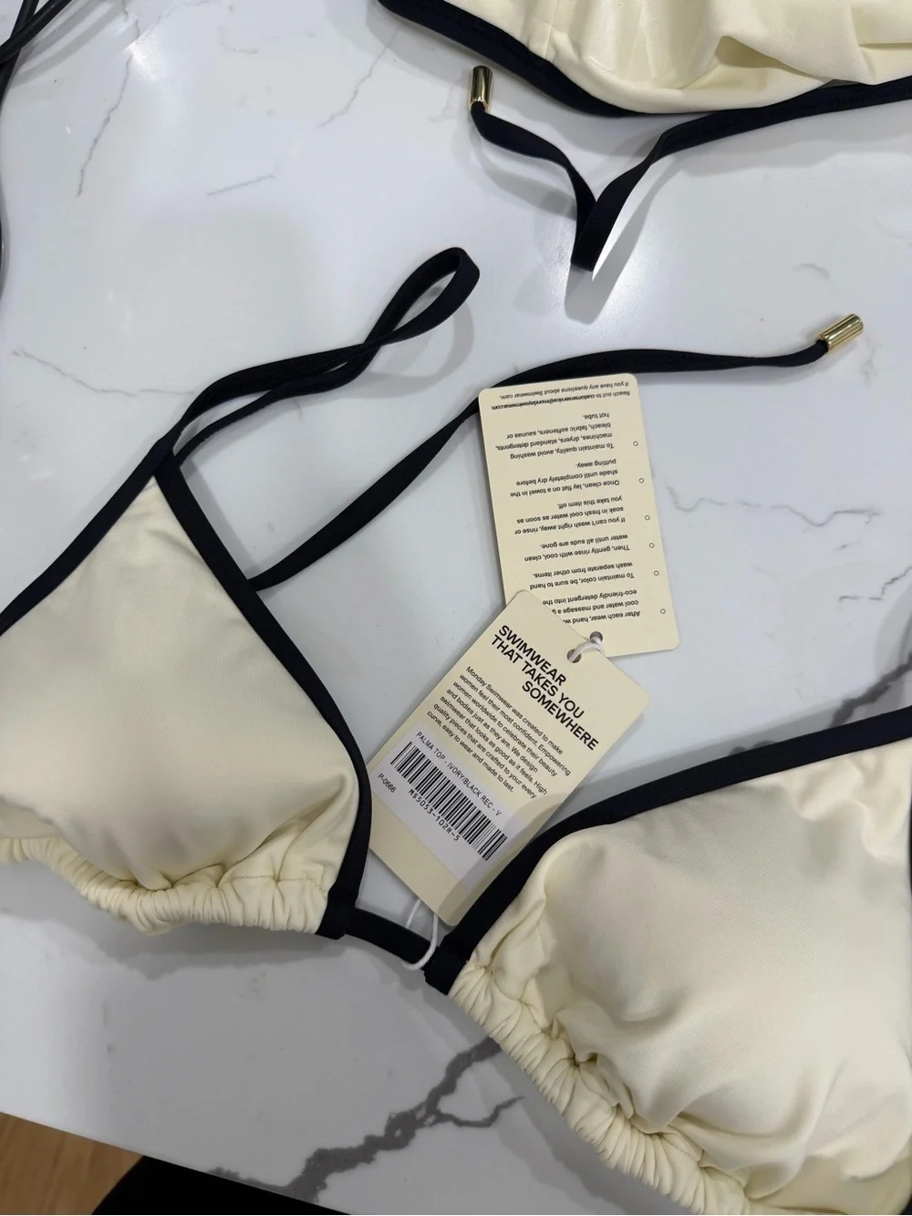 Monday Swimwear Palma Triangle Top — Ivory with Black Trim nwt size V (xl)